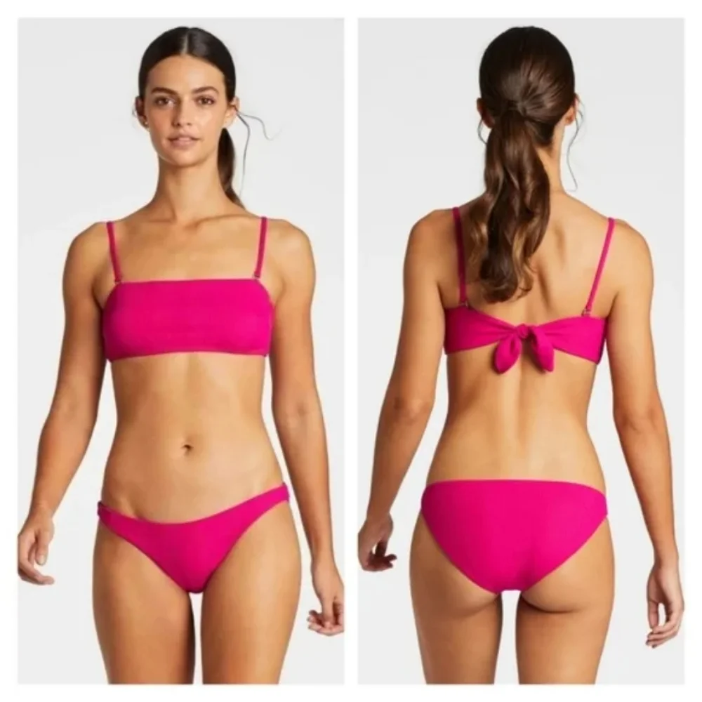 Vitamin A Mila Convertible Bandeau Bikini Top Luciana Bottoms Hot Pink Malaia - Picture 2 of 11